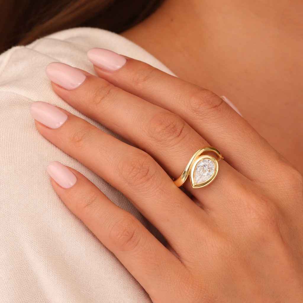 gold bridal ring gold wedding ring gold promise ring gold fashion ring gold solitaire ring gold pear ring gold bypass ring