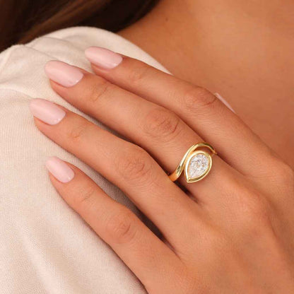 gold bridal ring gold wedding ring gold promise ring gold fashion ring gold solitaire ring gold pear ring gold bypass ring