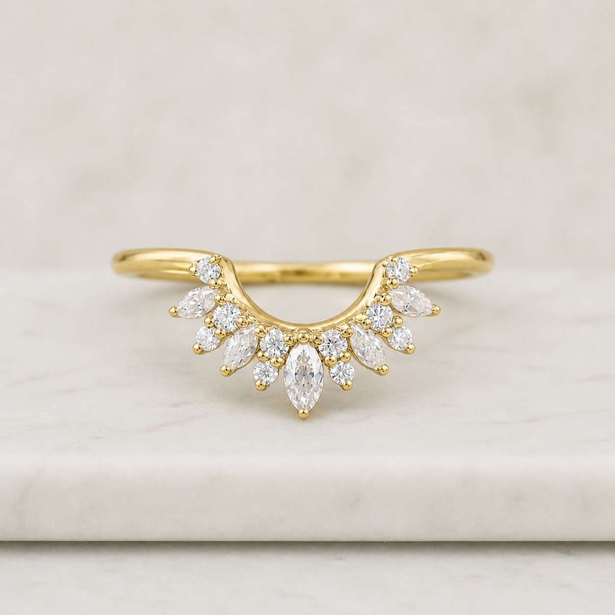 custom curved diamond wedding band marquise diamond band for low-set ring matching band for her stacking ring for anniversary gift for wife