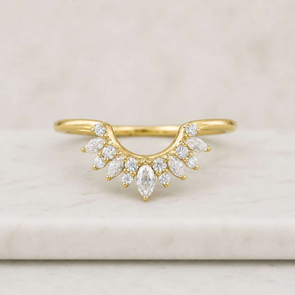 Custom Curved Diamond Wedding Band Marquise Diamond Band for Low-Set Ring Matching Band for Her Stacking Ring for Anniversary Gift for Wife