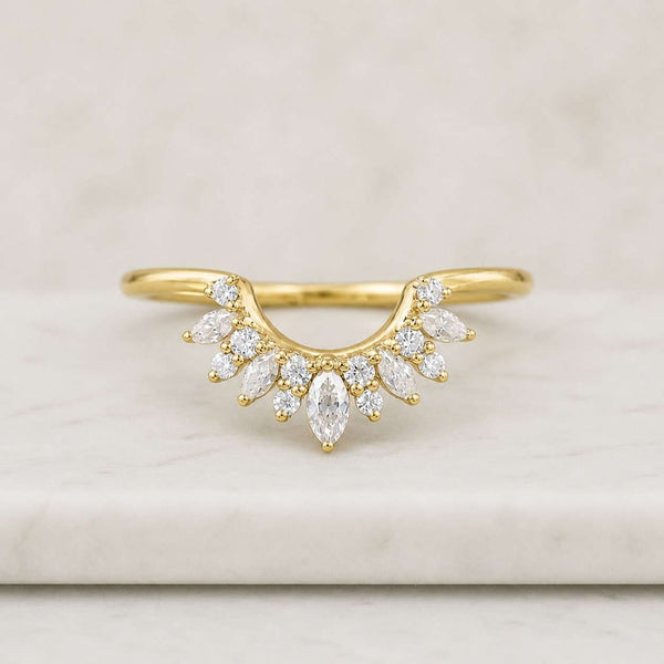 Custom Curved Diamond Wedding Band Marquise Diamond Band for Low-Set Ring Matching Band for Her Stacking Ring for Anniversary Gift for Wife