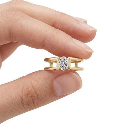 Marquise Cut Lab Grown Diamond Engagement Ring, Solitaire Diamond Ring, Yellow Gold Proposal Ring, Minimalist Bridal Gift, Plain Wide Band
