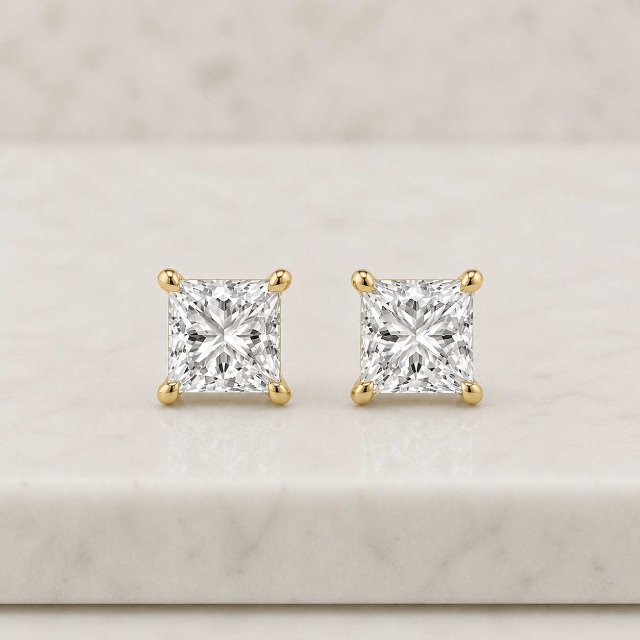 14K Solid Gold Princess Cut Screwbacks Studs | Gold Princess Solitaire Earrings | Gold Princess CZ Studs | Free Shipping 3mm 4mm 5mm 6mm 7mm
