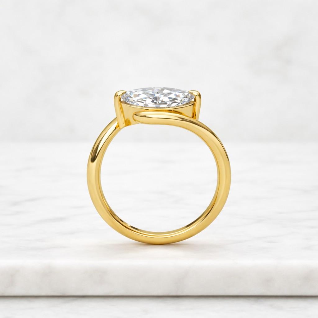 marquise lab grown diamond ring, marquise engagement ring, bypass solitaire ring, 14k gold bridal ring, igi diamond gift