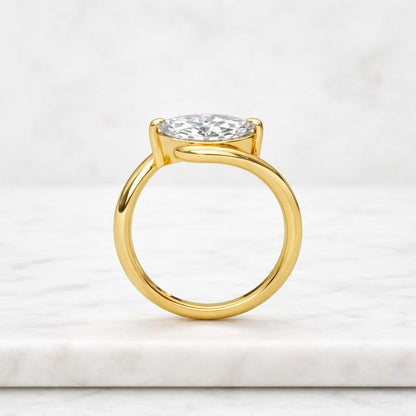 Marquise Lab Grown Diamond Ring, Marquise Engagement Ring, Bypass Solitaire Ring, 14K Gold Bridal Ring, IGI Diamond Gift