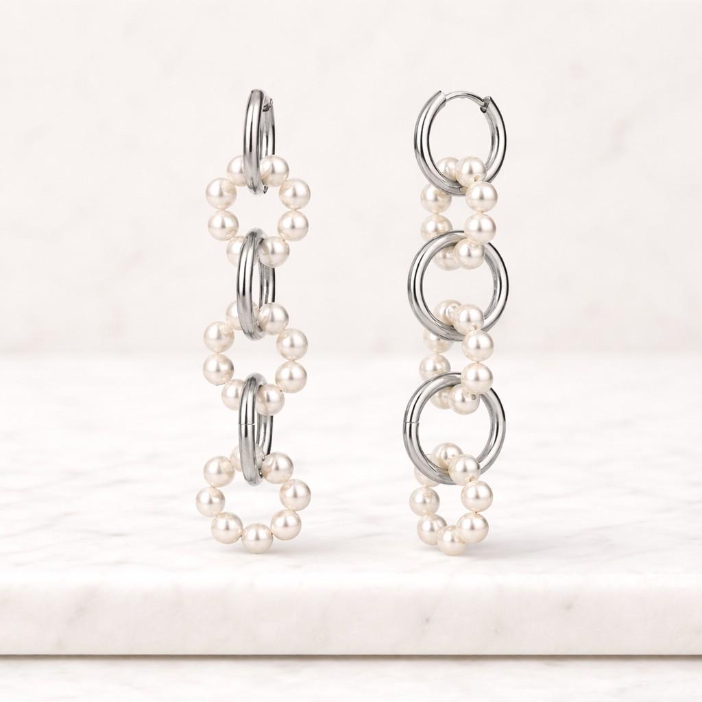 Chain Link Pearl Earrings, Freshwater Pearl Drop Earrings, Chunky Chain Dangle Earrings, Everyday Jewelry, Gift for Her,Bridesmaid Gift
