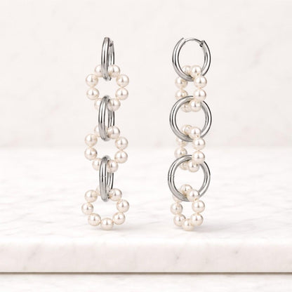 Chain Link Pearl Earrings, Freshwater Pearl Drop Earrings, Chunky Chain Dangle Earrings, Everyday Jewelry, Gift for Her,Bridesmaid Gift
