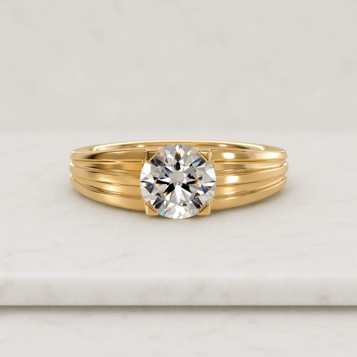 Solid Gold 2.5-3.5mm Width Solitaire Round Cut Moissanite Engagement Ring High Setting
