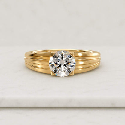 Solid Gold 2.5-3.5mm Width Solitaire Round Cut Moissanite Engagement Ring High Setting
