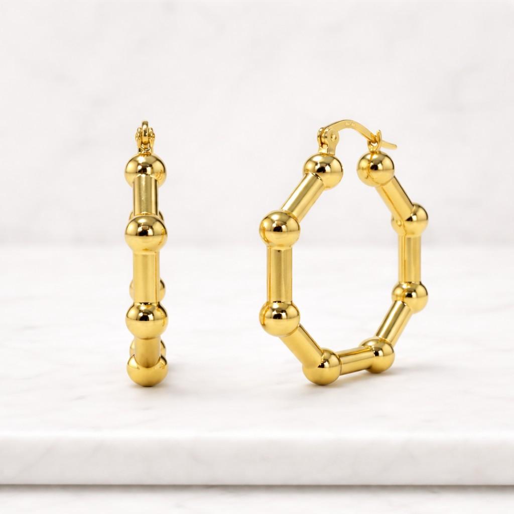 14K Solid Gold Hoop Earrings, Minimalist Gold Huggie Hoops, Classic Beaded Hoop Earrings, Everyday Handmade Jewelry, Gifts for Sister