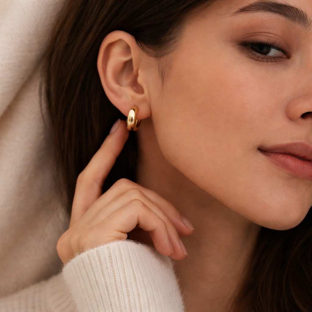 14k gold chunky hoop earrings 25mm hollow thick gold hoops yellow gold lightweight bold statement earrings everyday jewelry gift for her
