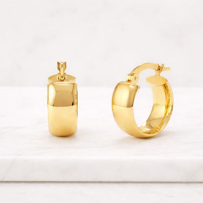 14k Gold Hoop Earrings - Hollow Italian Gold Earrings - 6mm Wide Hoops - Lightweight 14k Flat Hoops - Shiny Round Hoops - Classic Gold Hoops
