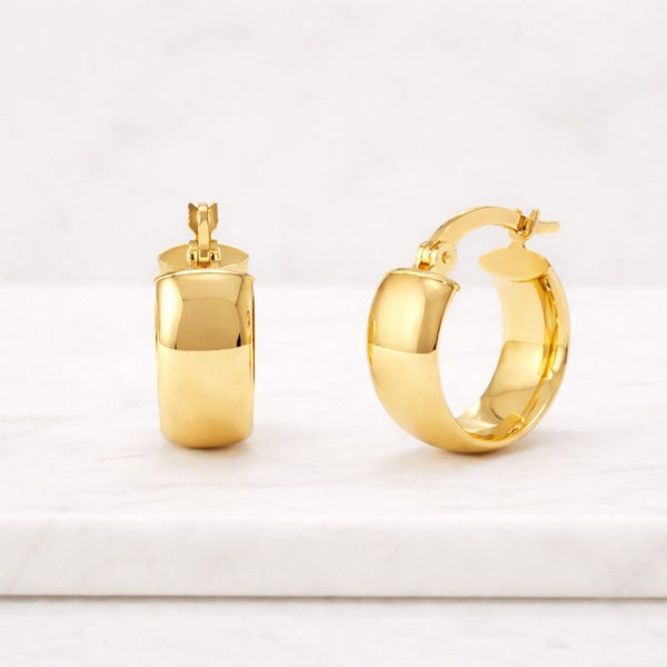 14k Gold Hoop Earrings - Hollow Italian Gold Earrings - 6mm Wide Hoops - Lightweight 14k Flat Hoops - Shiny Round Hoops - Classic Gold Hoops

