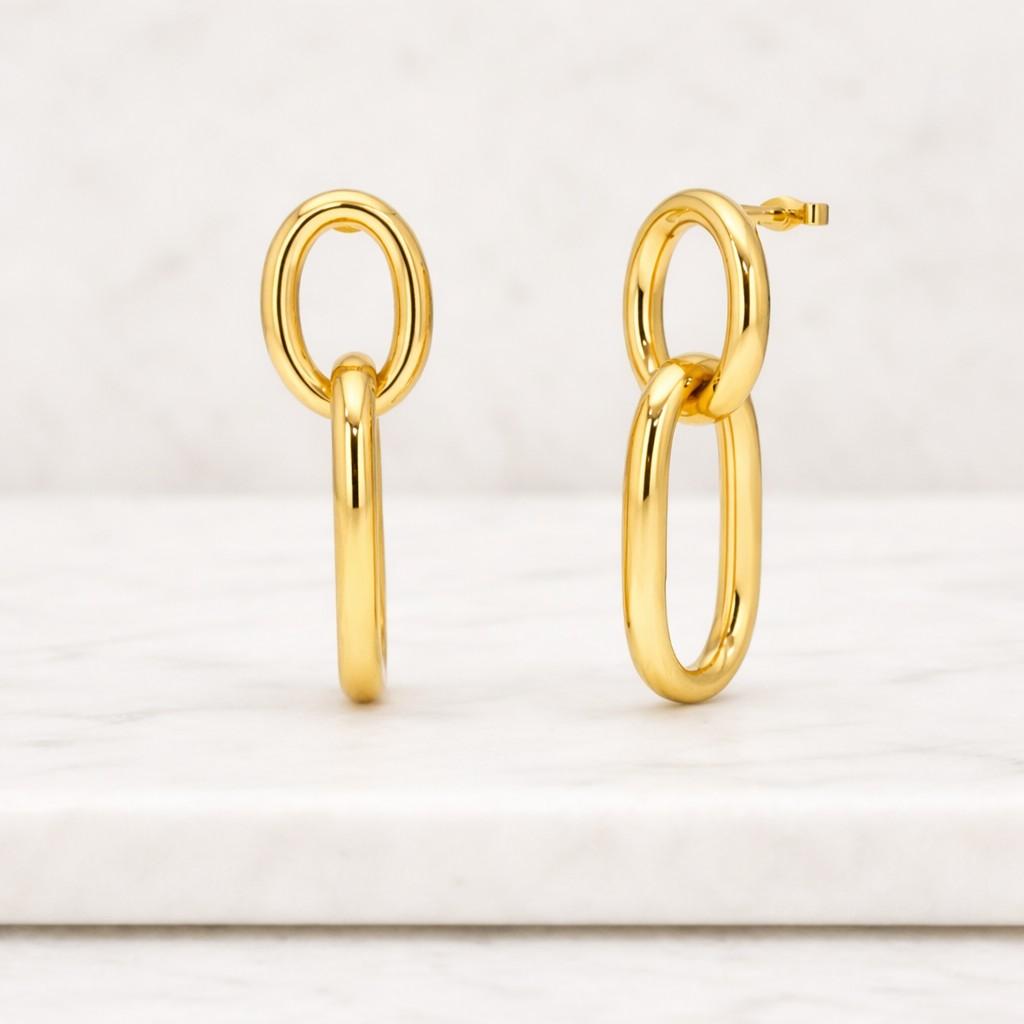 contemporary linked oval drop earrings modern gold chain design