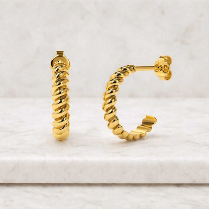 14k Gold Croissant Earrings / Croissant Hoops / Bold Statement Earrings for Women / Twisted Hoops Huggies / Chunky Earrings

