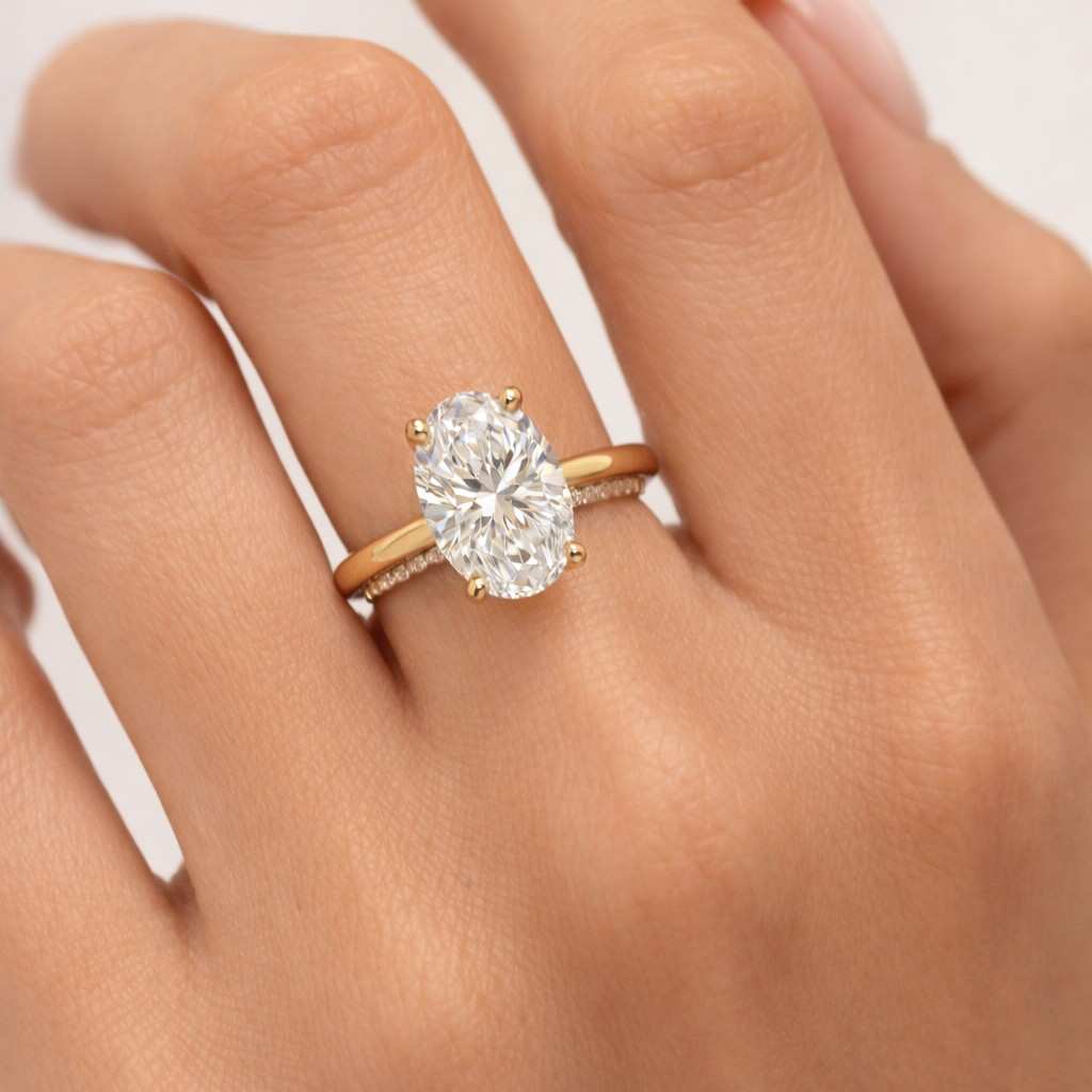 2.5CT 3.5CT Oval Cut CZ Solitaire Engagement Ring travel ring Two Tone Yellow Gold vermeil and White Gold Silver Ring Simulated Diamond
