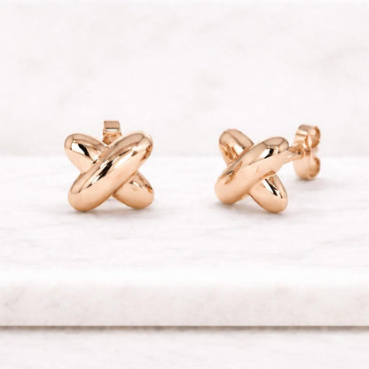gold knot earrings x earrings crossed earrings chunky stud earrings puff earrings bold earrings statement studs modern studs minimal studs shiny earrings