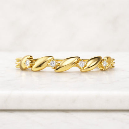 Unique Diamond Wedding Band Unique Leaf Wedding Band Nature Inspired Vintage Wedding Ring Women Gold Rings Promise Anniversary Gift Women
