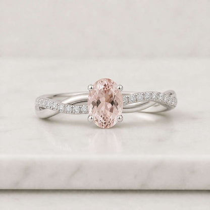 Oval Moissanite Bridal Ring Set, Infinity Twist Wedding Band, S925 Silver Engagement Ring