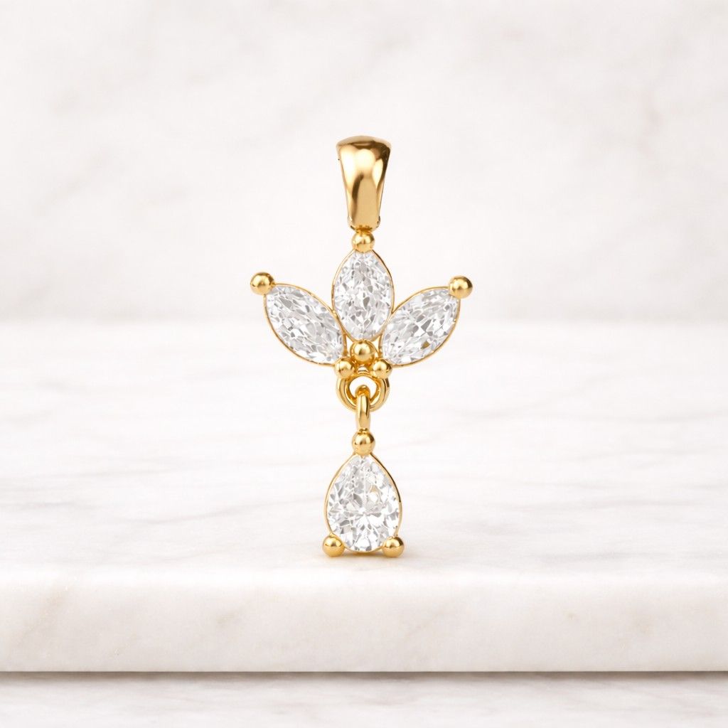 gold pendant flower pendant marquise pendant teardrop pendant dainty pendant floral pendant crystal pendant women pendant elegant pendant