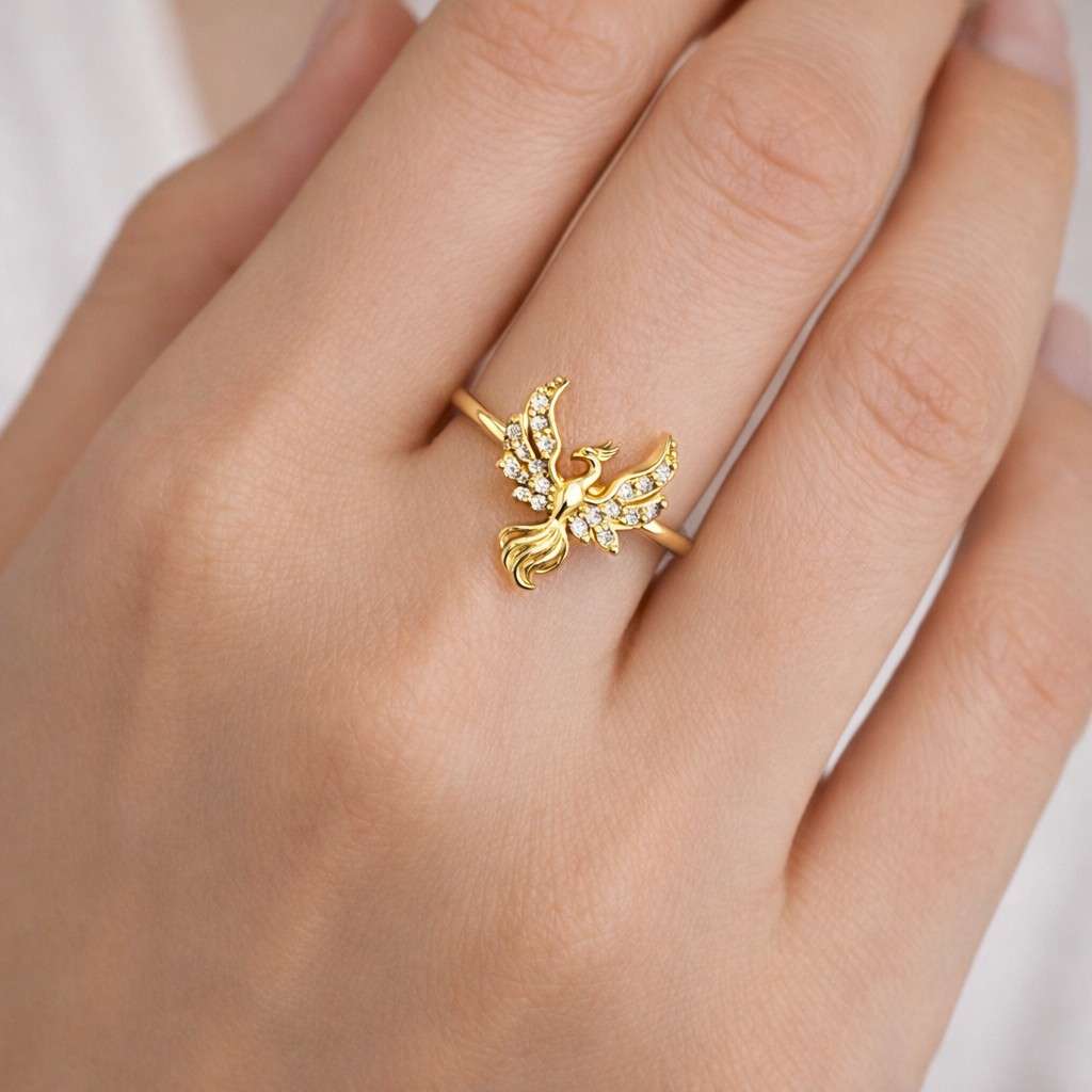 phoenix ring sterling silver, 14k gold & rose gold, adjustable firebird ring, rebirth jewelry, survivor gift, new beginnings ring
