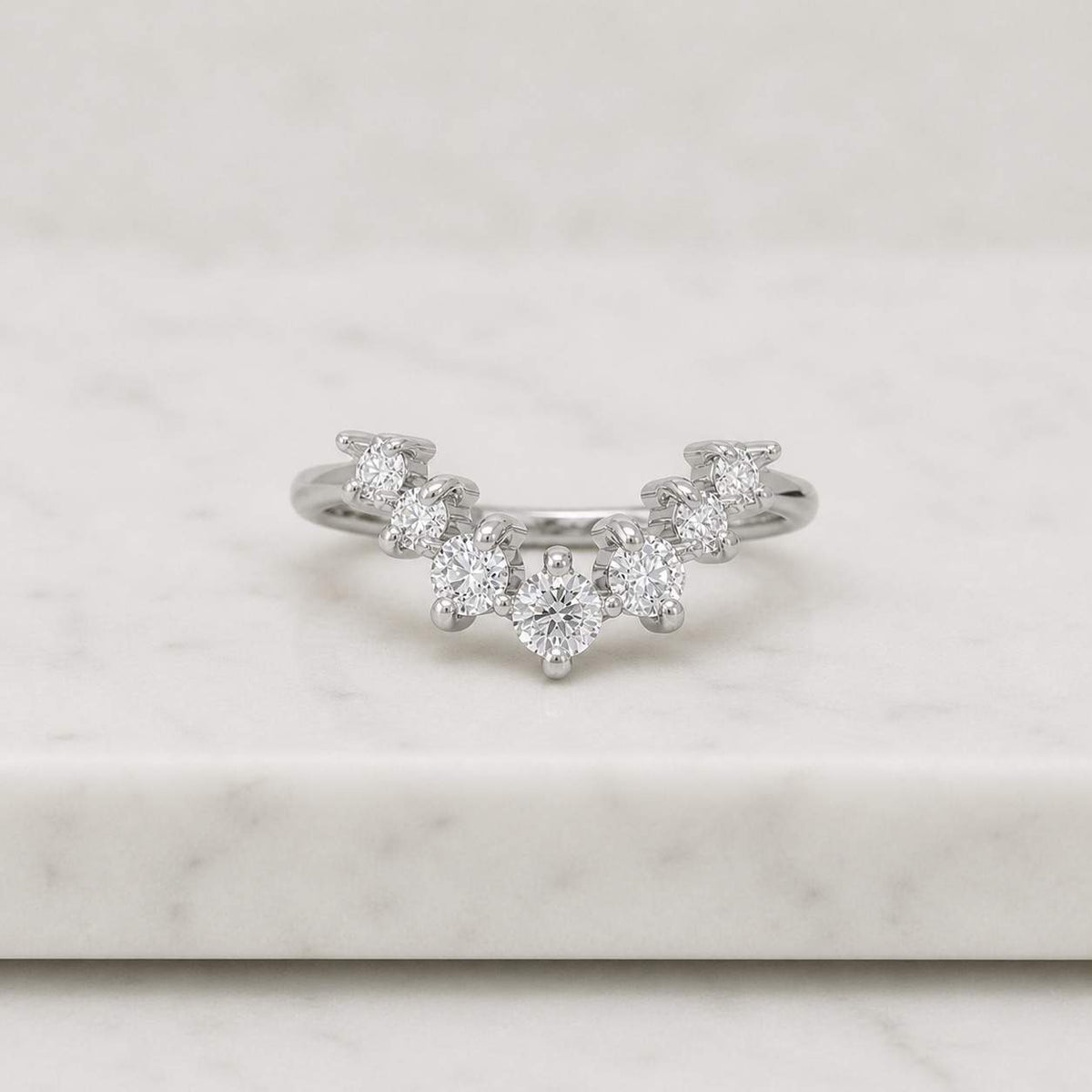 Curve Diamond Dainty Wedding Band Round Diamond Ring for Engagement Ring Unique Stackable Marriage Ring Contour Matching Bridal Ring Women