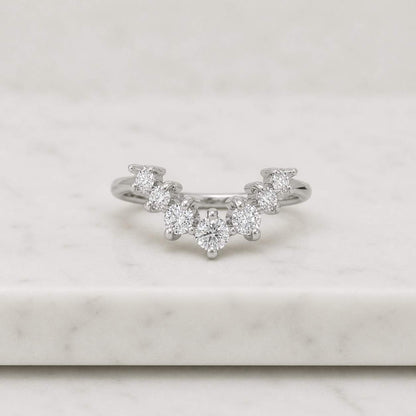 Curve Diamond Dainty Wedding Band Round Diamond Ring for Engagement Ring Unique Stackable Marriage Ring Contour Matching Bridal Ring Women