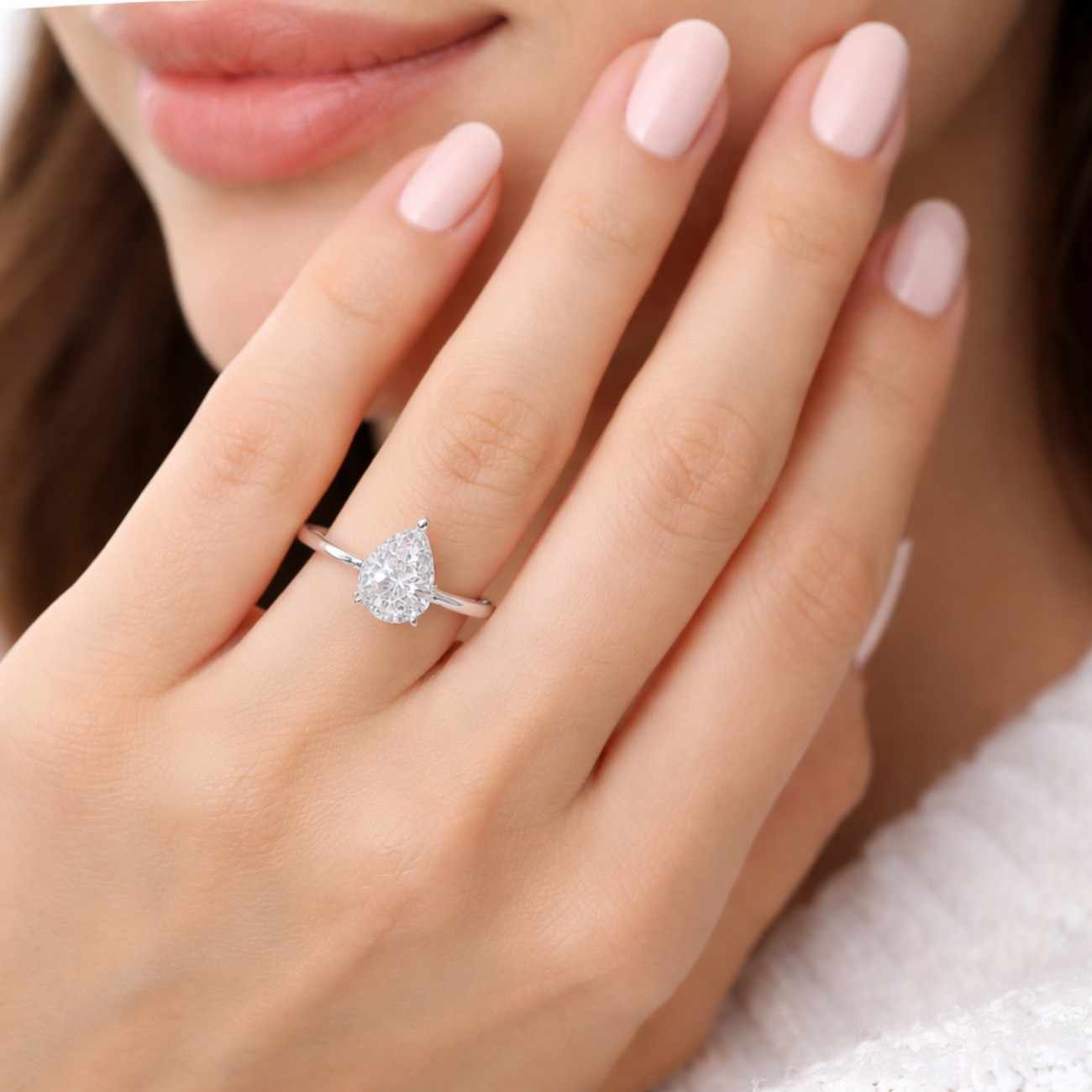 Pear Engagement Ring Lab Grown Diamond Pear Shape Diamond Ring Solid Gold Ring for Her Solitaire Ring in White Rose Gold Ring for Engagement
