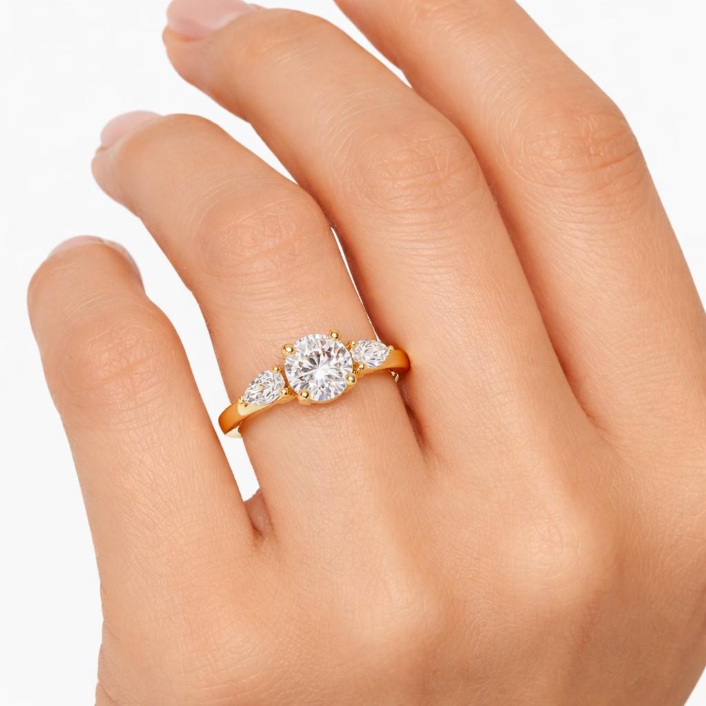 lab diamond engagement ring round cut diamond ring 3 stone ring for anniversary gift round trilogy ring birthday gift for her custom rings