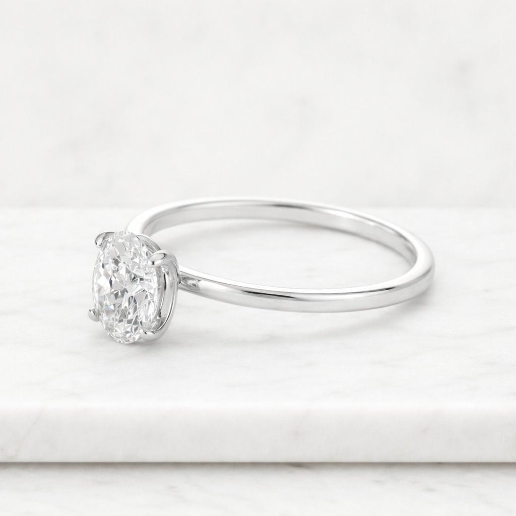 oval lab-grown diamond engagement ring: hidden halo solitaire, igi certified
