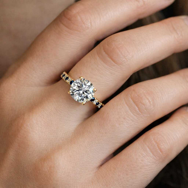 1CT Round cut Lab Grown Diamond engagement ring White gold Marquise cut Aquamarine Diamond bridal ring Blue Sapphire Promise Wedding ring
