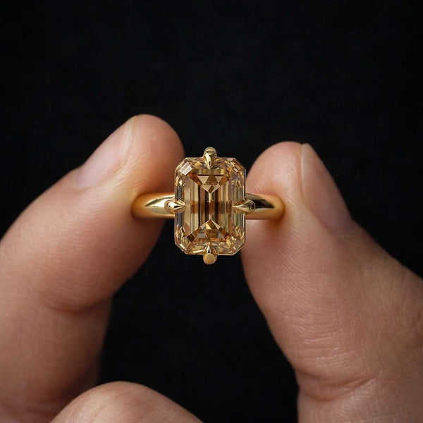 Emerald Cut Moissanite Engagement Ring, 5.10 CT Solitaire Yellow Gold Wedding Ring