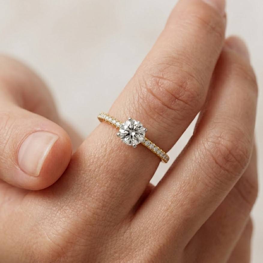 3.00 Carat Round Brilliant Cut Diamond Ring, Pave Set Engagement Ring for Her, IGI Certified Diamond, Promise Ring Gift for Her Mother