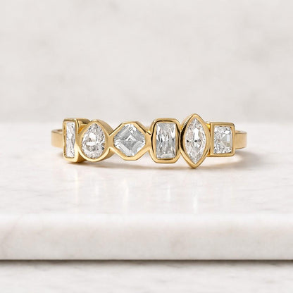 Multi-Shape Lab Grown Diamond Toi et Moi Bypass Ring in 14K Yellow Gold: Cluster Wedding Band for Her