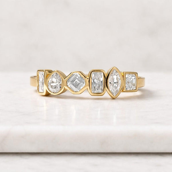 Multi-Shape Lab Grown Diamond Toi et Moi Bypass Ring in 14K Yellow Gold: Cluster Wedding Band for Her