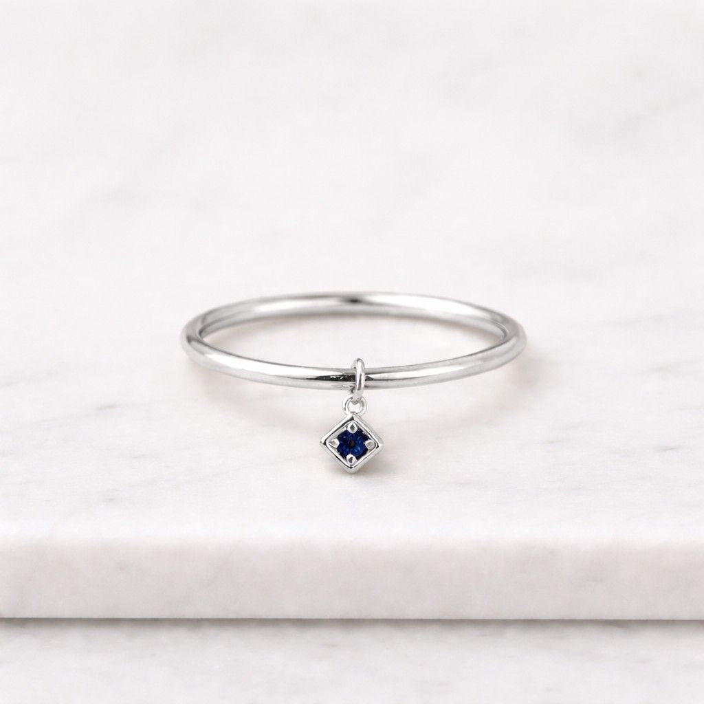 gold ring charm ring dangle ring gemstone ring blue stone ring stacking ring thin band ring delicate ring minimalist ring tiny charm ring square charm ring geometric ring everyday ring