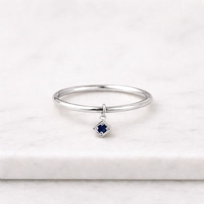 gold ring charm ring dangle ring gemstone ring blue stone ring stacking ring thin band ring delicate ring minimalist ring tiny charm ring square charm ring geometric ring everyday ring