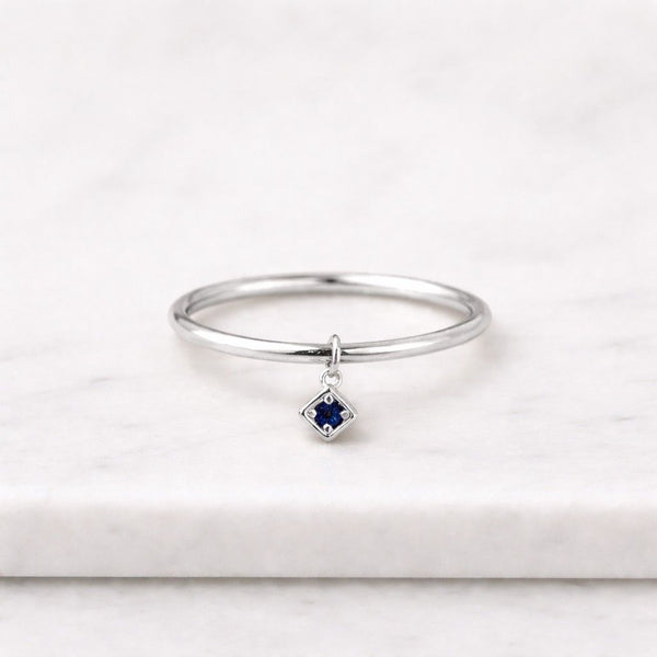 gold ring charm ring dangle ring gemstone ring blue stone ring stacking ring thin band ring delicate ring minimalist ring tiny charm ring square charm ring geometric ring everyday ring