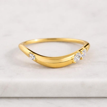 marquise Cut Lab Grown Diamond Curved Wedding band Vintage Whitegold Chevron Wedding band Unique Kite Marquise Cut Stacking band Anniversary  ring 