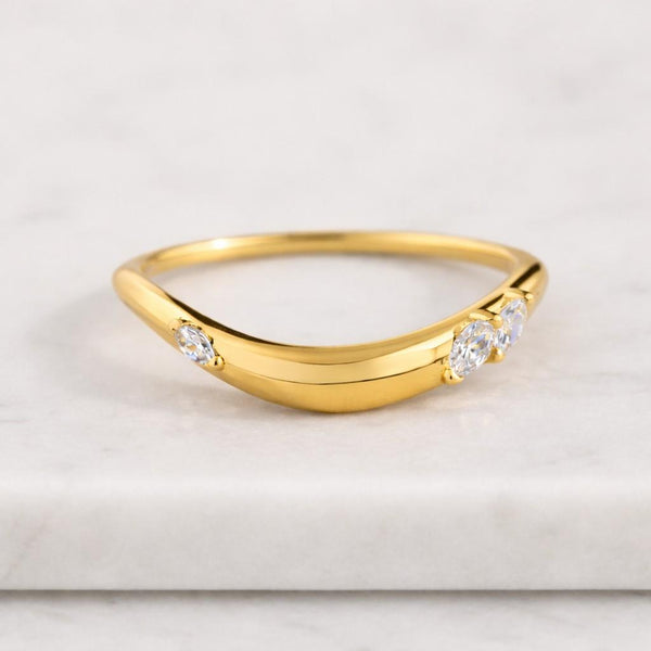 marquise Cut Lab Grown Diamond Curved Wedding band Vintage Whitegold Chevron Wedding band Unique Kite Marquise Cut Stacking band Anniversary  ring 