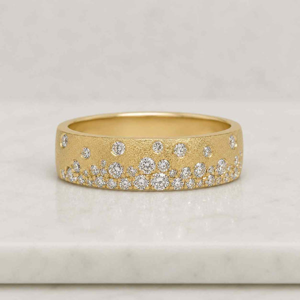 gold ring diamond ring band ring wedding band wide band textured ring matte finish flush set ring bubble ring scattered stones sparkle ring women ring bridal ring statement band luxury ring