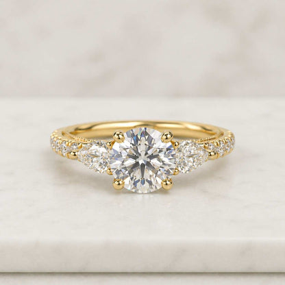 Round Diamond Engagement Ring Lab Grown Diamond Rings Unique Rings for Proposal Milgrain Art Deco Ring 0.50 to 3.00 CT Diamond Ring for Gift