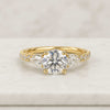 Round Cut Lab Grown Diamond Three Stone Engagement Ring with Pave Band