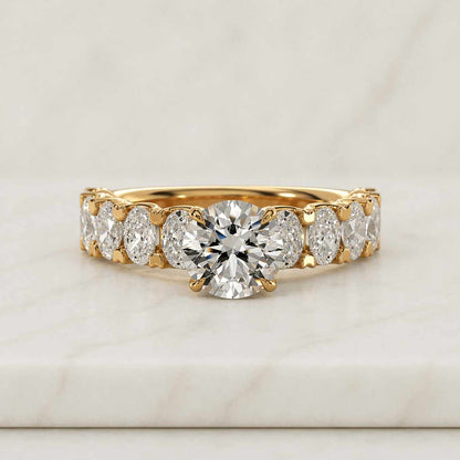 gold ring engagement ring diamond ring solitaire ring oval side stones promise ring bridal ring women ring luxury ring fine jewelry statement ring prong setting band ring eternity band