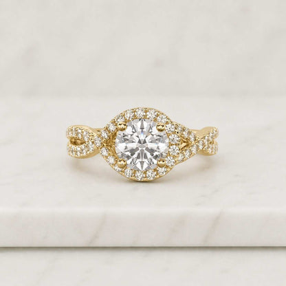 10k 14k 18k Solid Gold Ring Halo Engagement Ring Genuine Lab Grown Diamond Ring Twisted Band Anniversary Ring White Yellow Rose Gold Rings