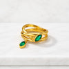 Marquise Cut Emerald Gemstone Wrap Ring with Dangle Charm