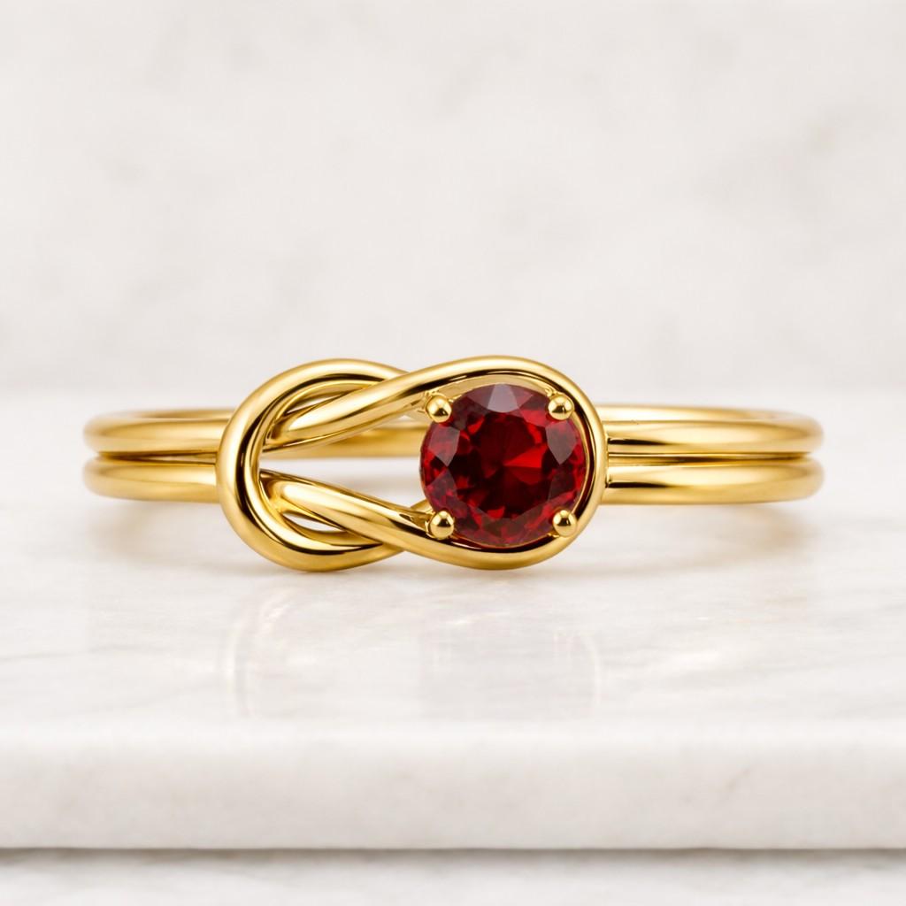 gold ring knot ring gemstone ring red stone ring solitaire ring promise ring stackable ring thin band ring dainty ring elegant ring women ring handmade ring
