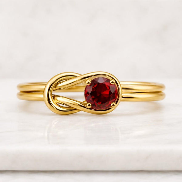 gold ring knot ring gemstone ring red stone ring solitaire ring promise ring stackable ring thin band ring dainty ring elegant ring women ring handmade ring