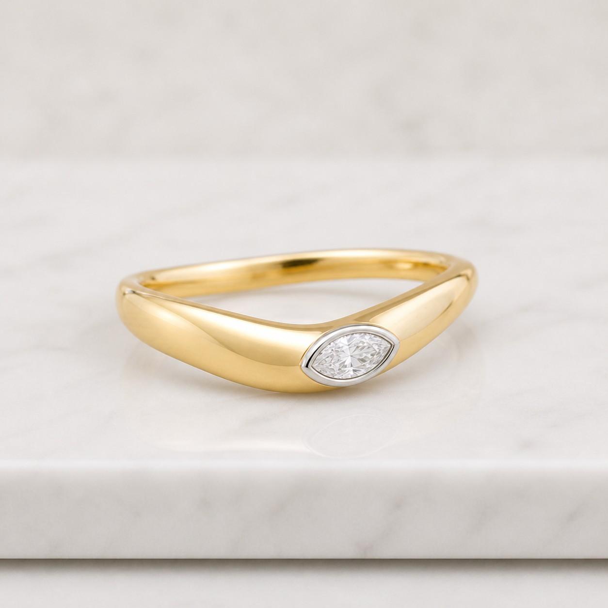 Marquise Band Ring 10K 14K 18K Yellow Gold Wide Band Marquise Stackable Band 