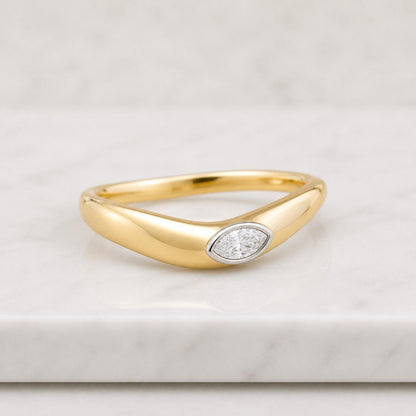 Marquise Band Ring 10K 14K 18K Yellow Gold Wide Band Marquise Stackable Band 